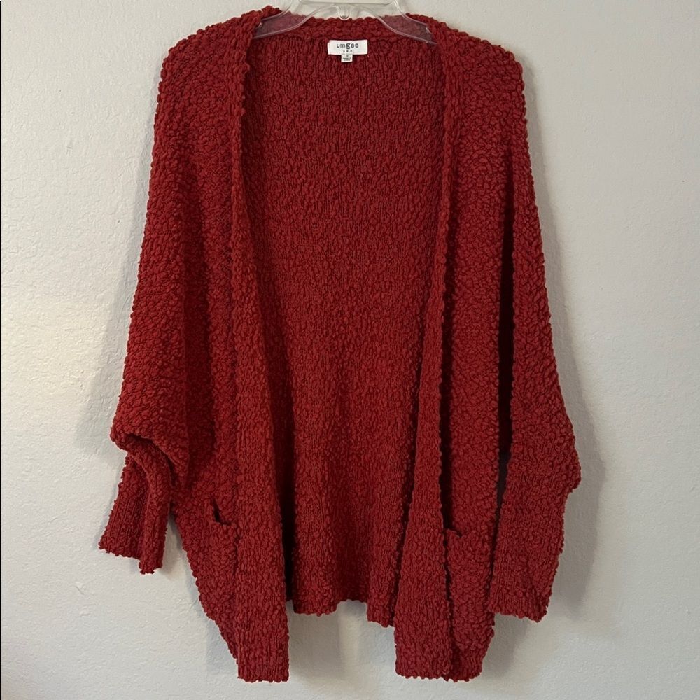 Umgee Red Popcorn Textured Oversized Cocoon Sleeve Cardigan Sweater in Size S